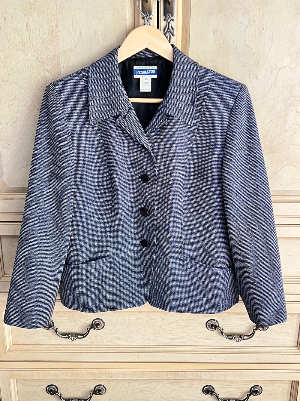 Pendleton Navy and Gray Textured Tailored Blazer
